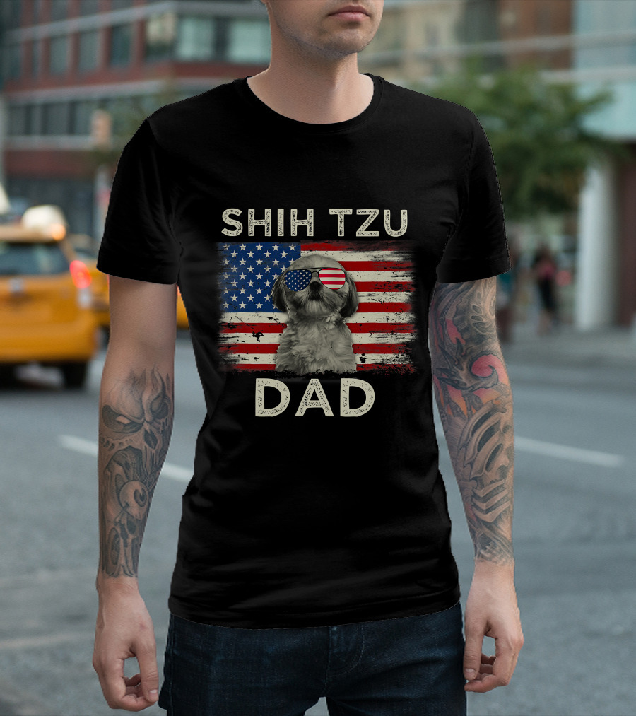 Shih Tzu Dad Ever American Flag Father's Day T-Shirt