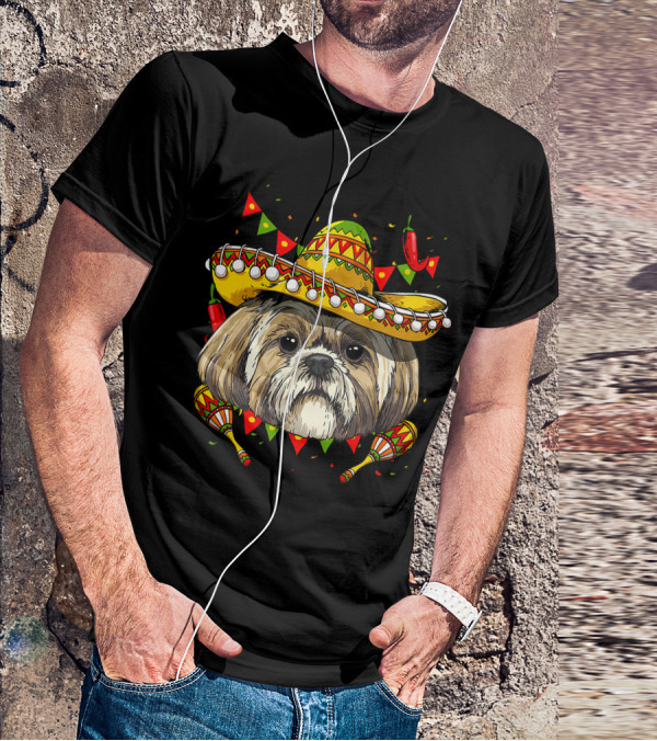 Cinco De Mayo Shih Tzu Sombrero Men Women Kids Festive Dog Maracas Fiesta T-Shirt