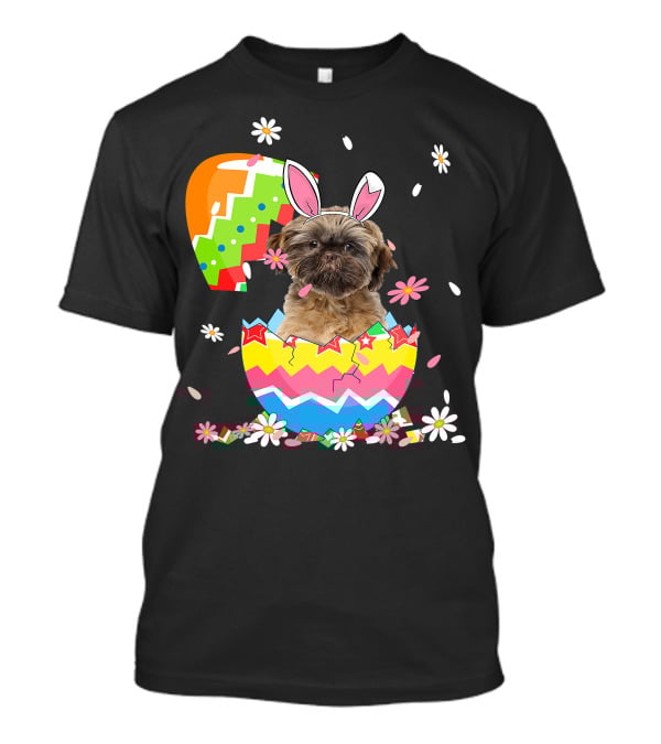Cute Shih Tzu Easter Day Dog Dad Dog Mom With Bunny Ears And Colorful Egg T-Shirt