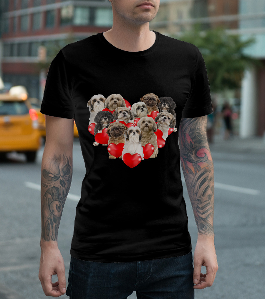 Shih Tzu Heart Puppies Valentine's Day Dog Love T-Shirt