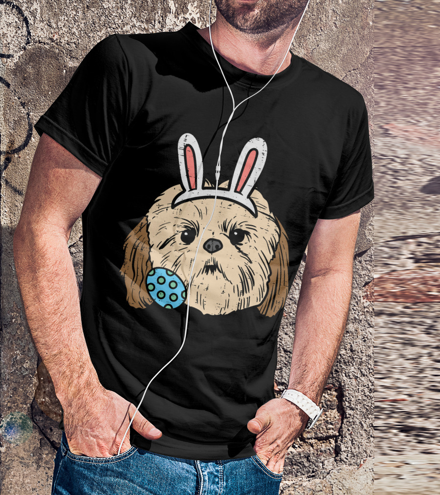 Easter Shih Tzu Bunny Face With Polka Dot Egg T-Shirt