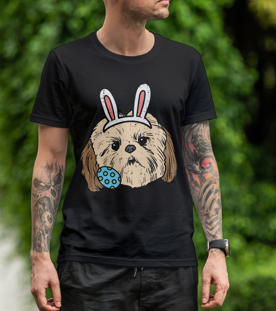 Easter Shih Tzu Bunny Face With Polka Dot Egg T-Shirt