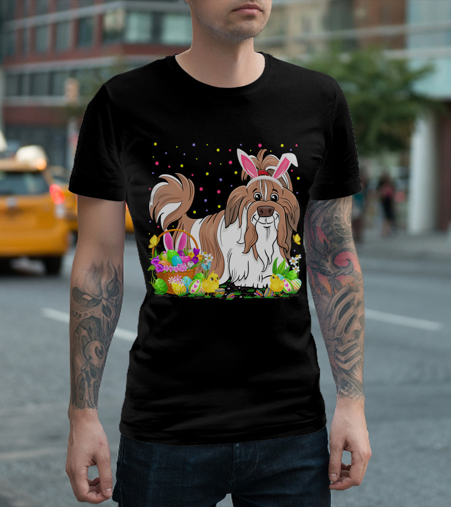 Easter Shih Tzu Dog Bunny Egg Hunting Festive Basket Chicks T-Shirt