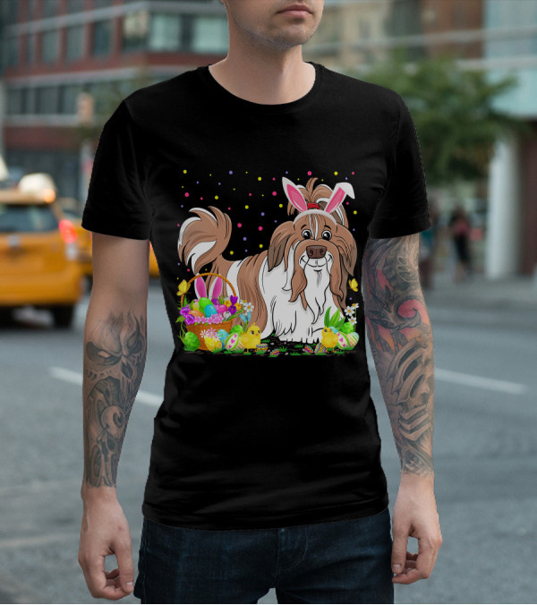 Easter Shih Tzu Dog Bunny Egg Hunting Festive Basket Chicks T-Shirt