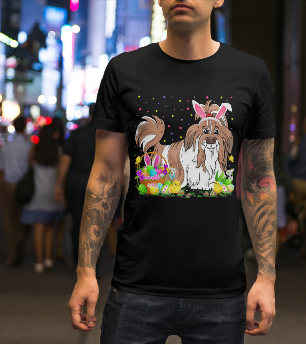 Easter Shih Tzu Dog Bunny Egg Hunting Festive Basket Chicks T-Shirt
