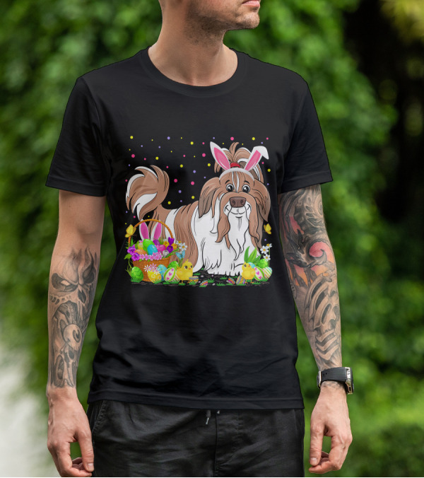 Easter Shih Tzu Dog Bunny Egg Hunting Festive Basket Chicks T-Shirt