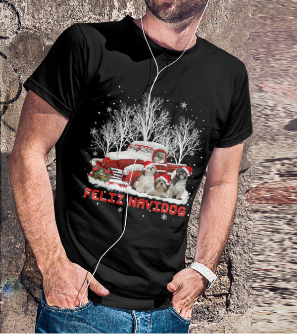 Feliz Navidog Shih Tzu Christmas Red Truck Dog Lovers Costum T-Shirt