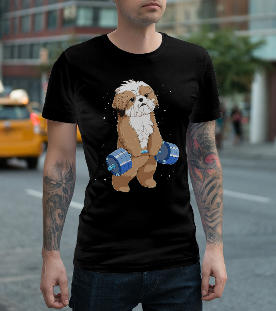Funny Lifting Shih Tzu Dog Weightlifting T-Shirt