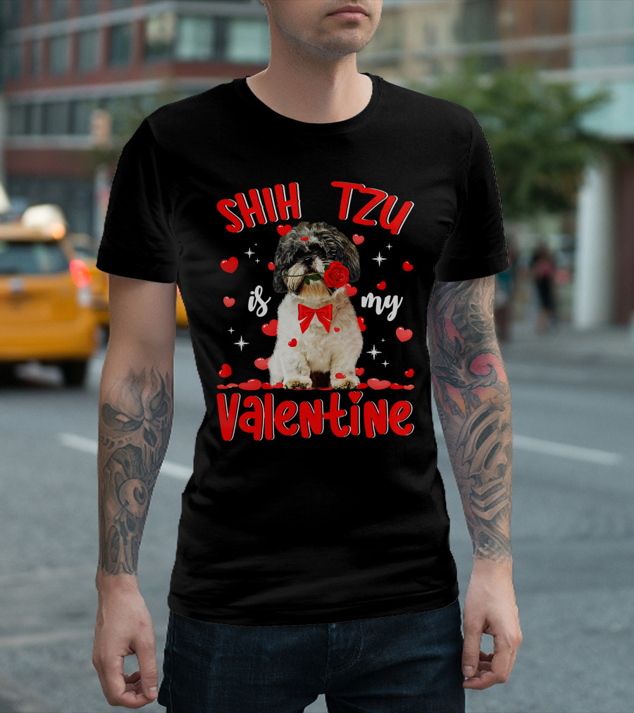 Shih Tzu Valentine Dog Dad Dog Mom T-Shirt
