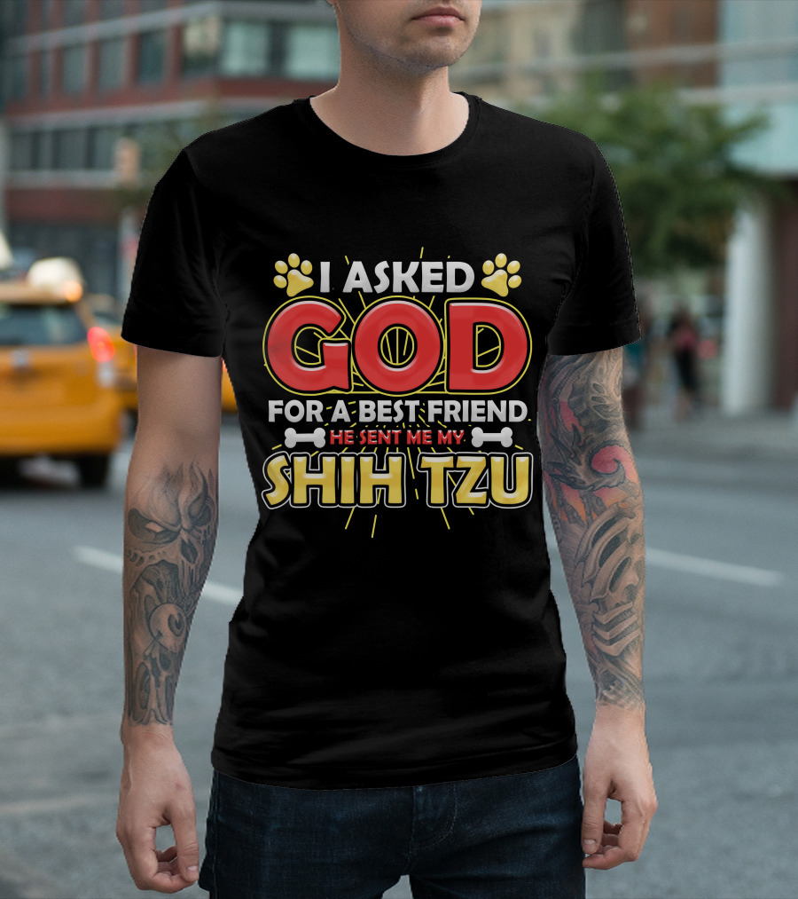 I Asked God For A Best Friend He Sent Me My Shih Tzu T-Shirt