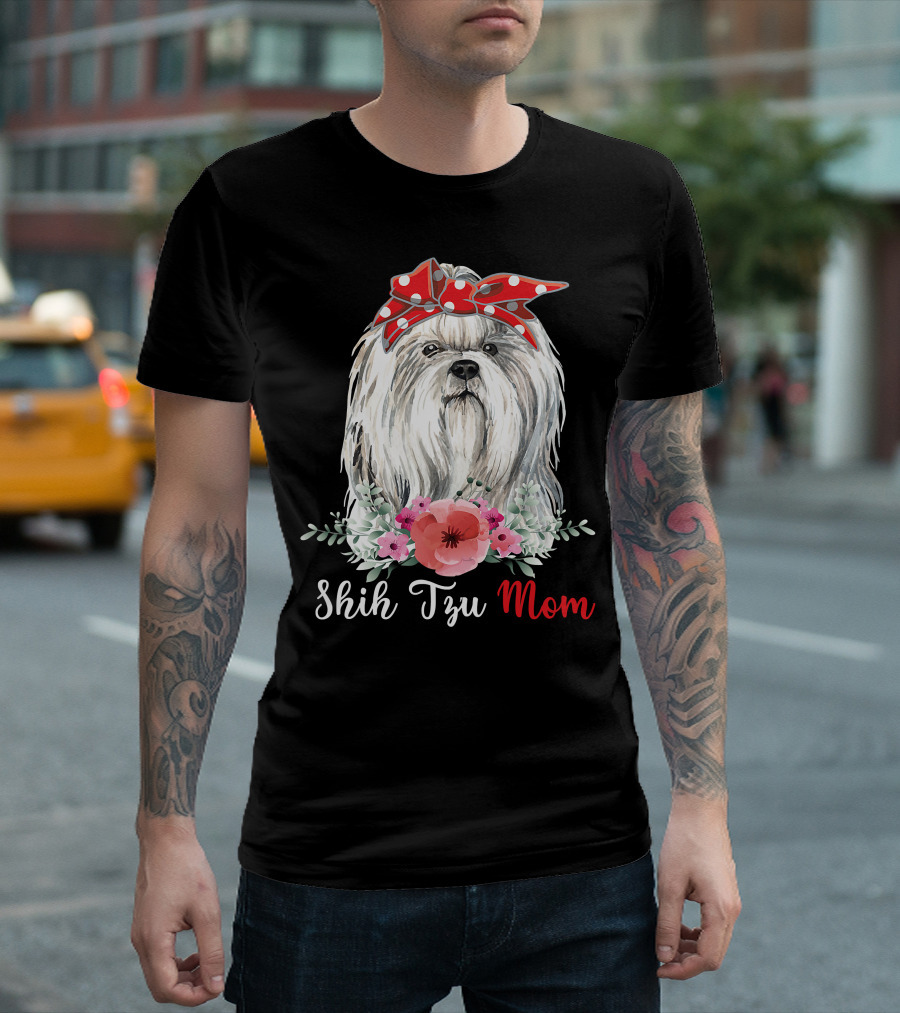 I Shih Tzu Not Funny Shih Tzu Mom Dog Lovers with Red Bow and Flowers T-Shirt
