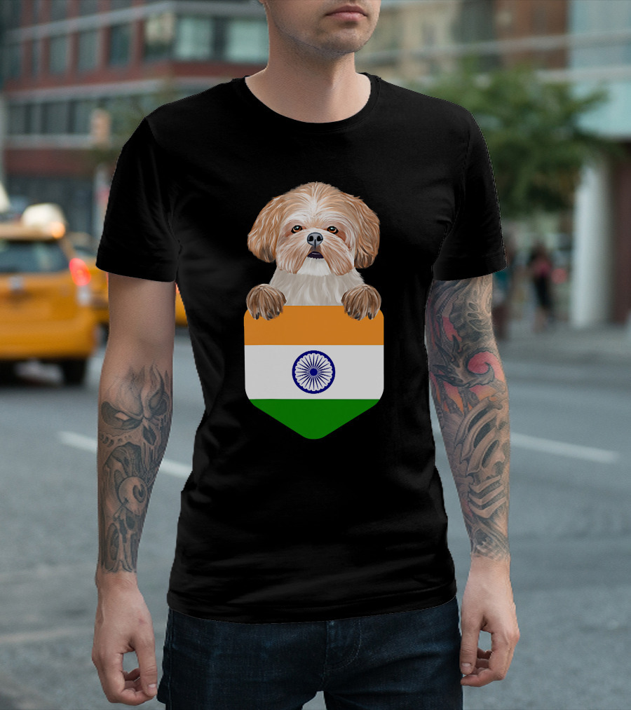 India Flag Shih Tzu Dog Pocket Companion T-Shirt