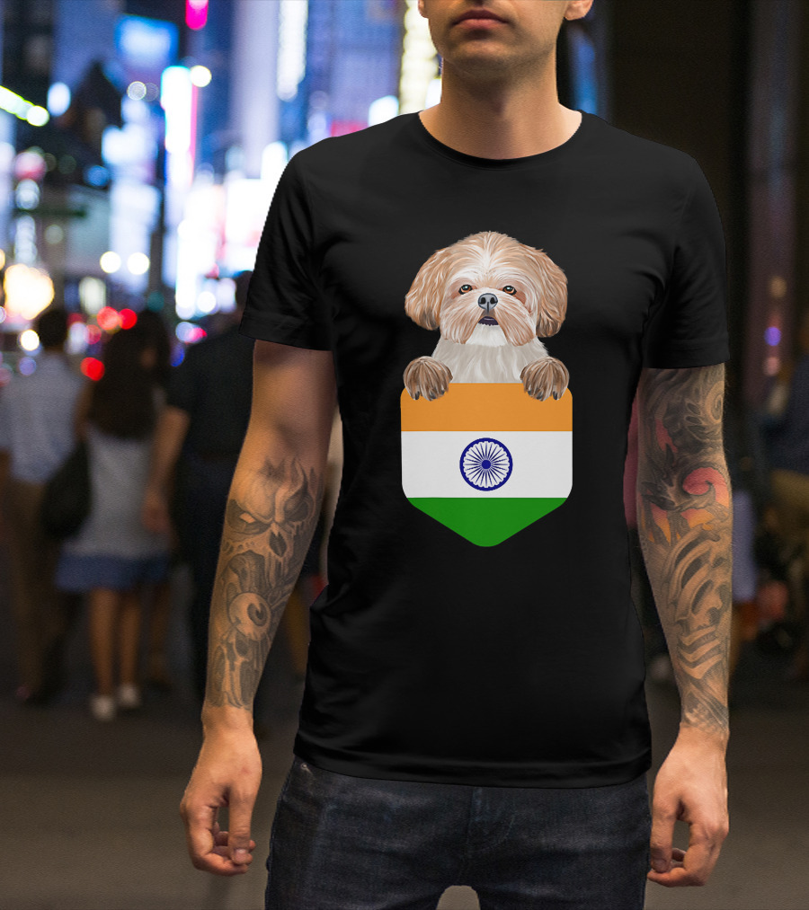 India Flag Shih Tzu Dog Pocket Companion T-Shirt