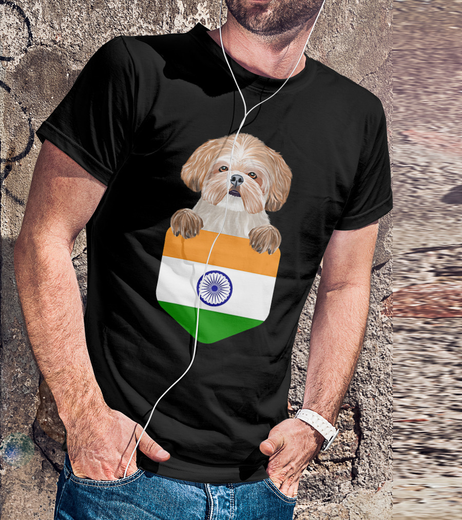 India Flag Shih Tzu Dog Pocket Companion T-Shirt