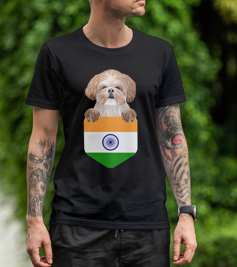 India Flag Shih Tzu Dog Pocket Companion T-Shirt