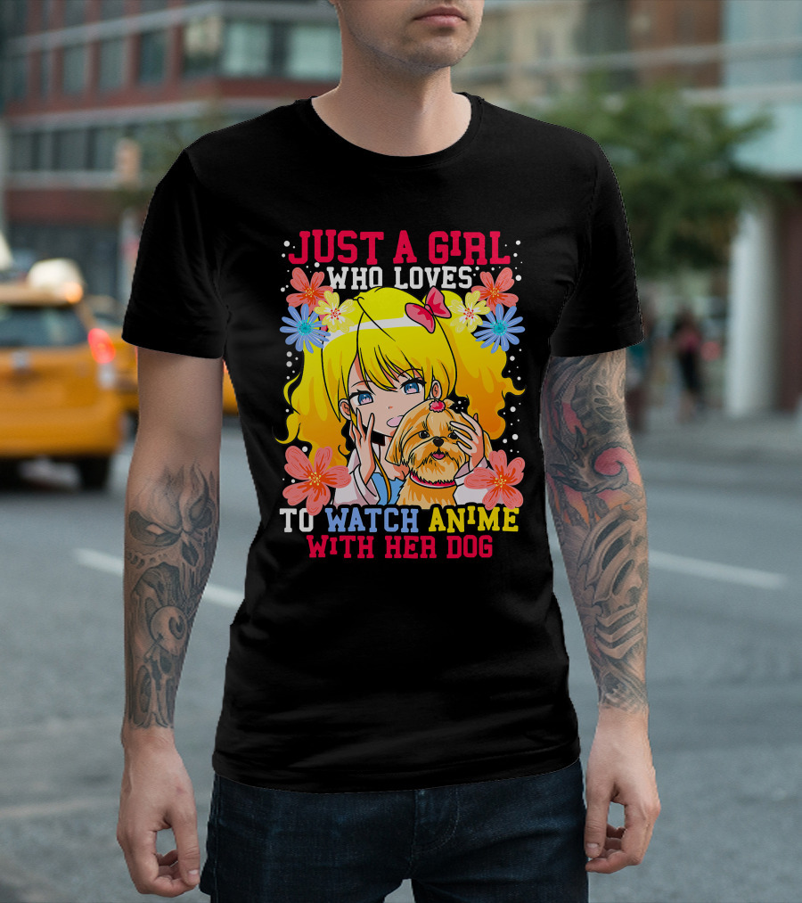 Just a Girl Watch Anime with Her Dog Shih Tzu Pup Manga T-Shirt