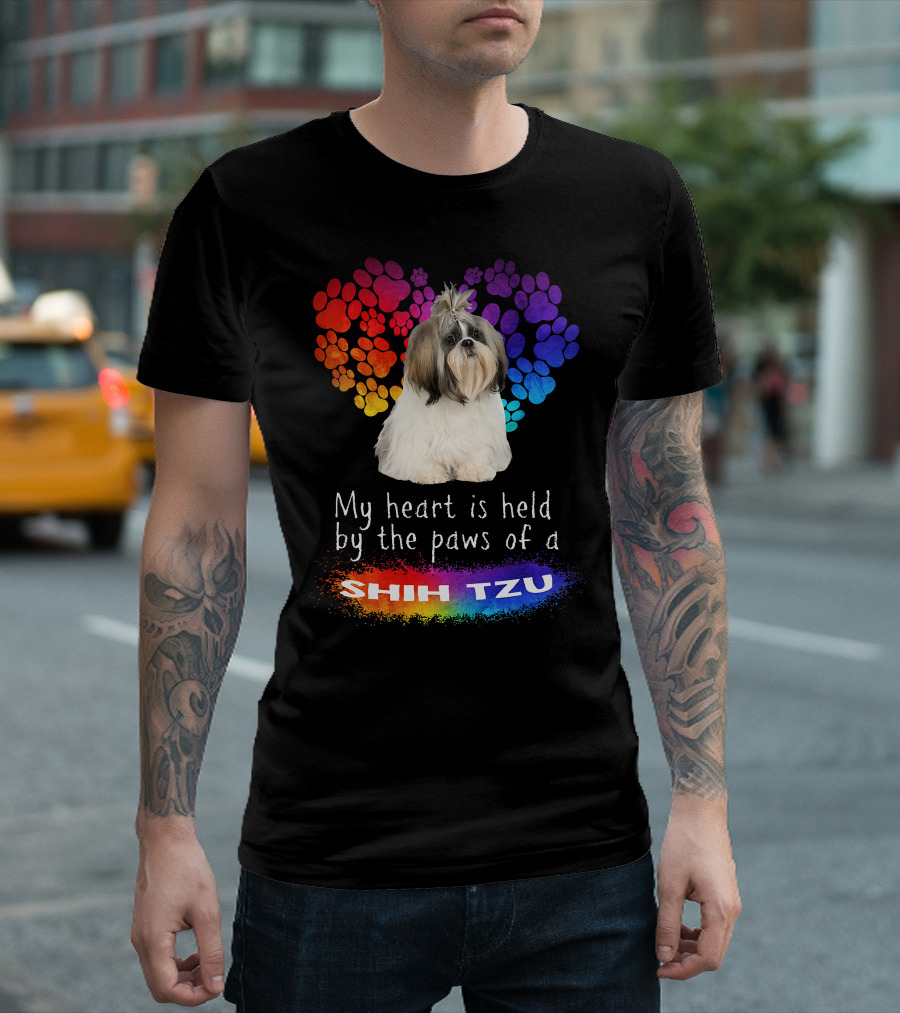 My Heart Is Held By The Paws Of A Shih Tzu Rainbow Paws T-Shirt