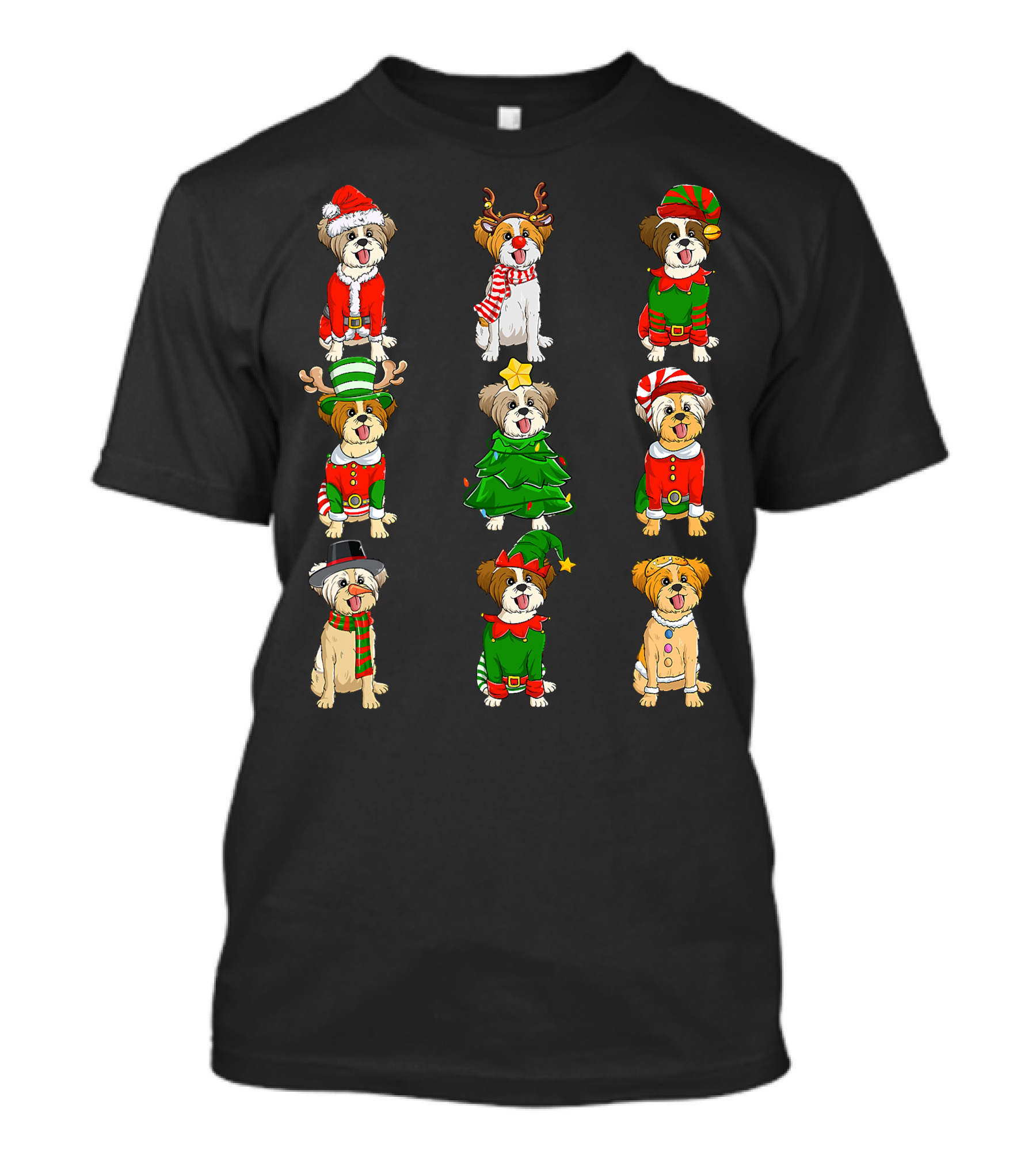 Santa Shih Tzu Christmas Tree Lights Elf Reindeer Santa Shih Tzu Reindeer Elf T-Shirt