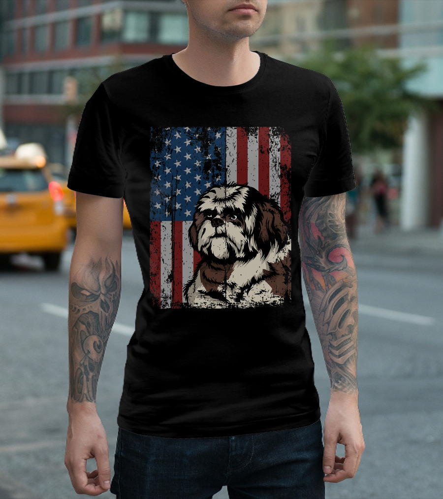 Shih Tzu American Flag Patriotic Owner T-Shirt