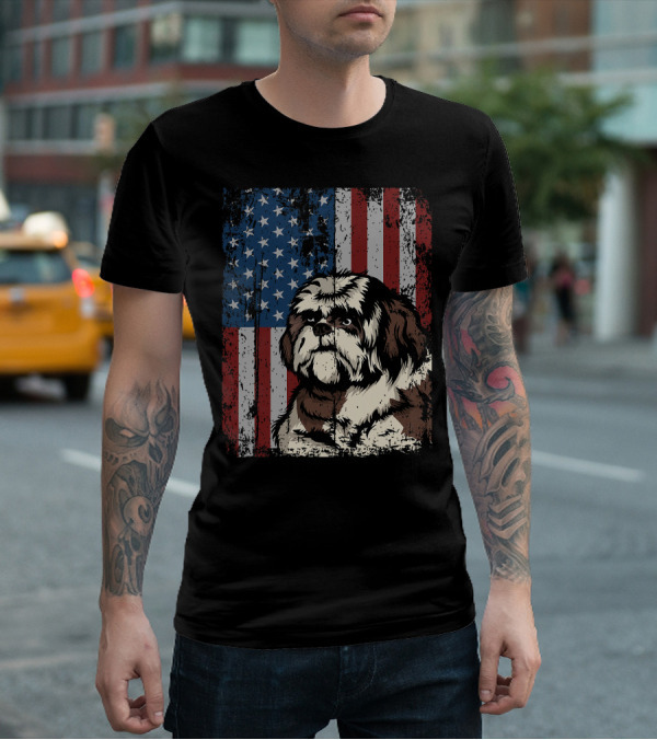 Shih Tzu American Flag Patriotic Owner T-Shirt