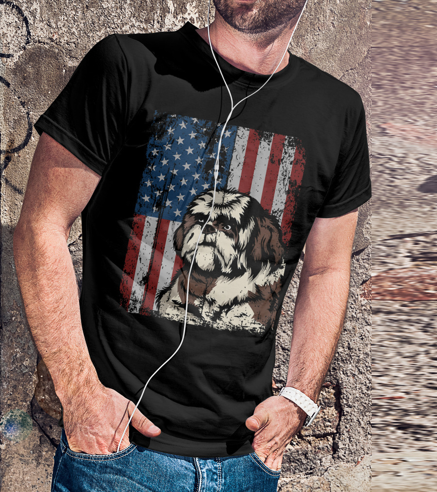 Shih Tzu American Flag Patriotic Owner T-Shirt