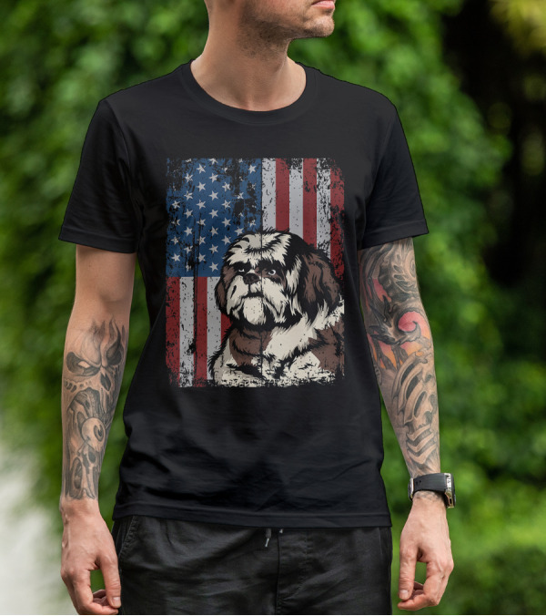 Shih Tzu American Flag Patriotic Owner T-Shirt
