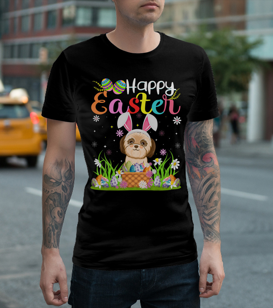 Happy Easter Shih Tzu Dog Bunny Egg Hunting Funny Shih Tzu T-Shirt