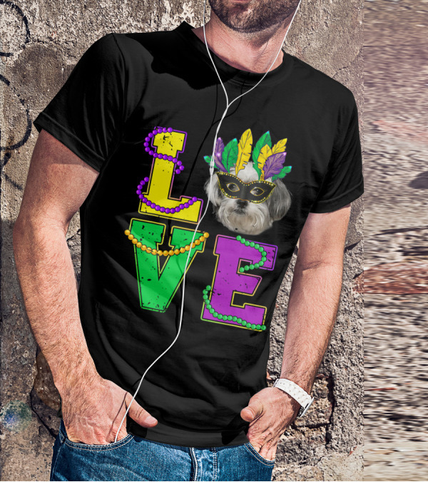 Shih Tzu Puppy Love Mardi Gras Beads Mask T-Shirt