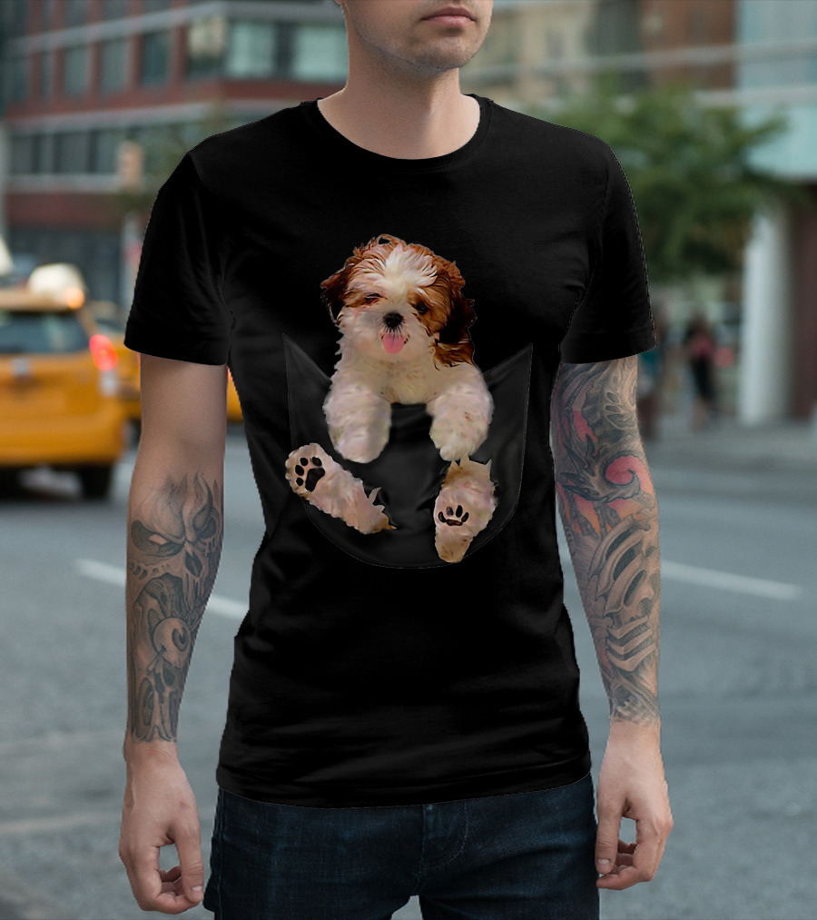 Shih Tzu Dog Pocket Ripper Lover Puppy In Pocket T-Shirt