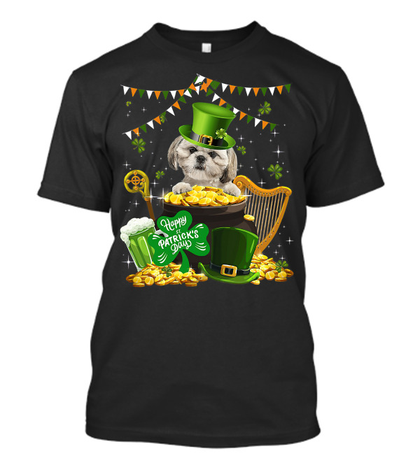 Happy St Patrick's Day Shih Tzu Dogs Lover Funny Irish Shamrock Hat T-Shirt