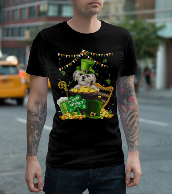 Happy St Patrick's Day Shih Tzu Dogs Lover Funny Irish Shamrock Hat T-Shirt