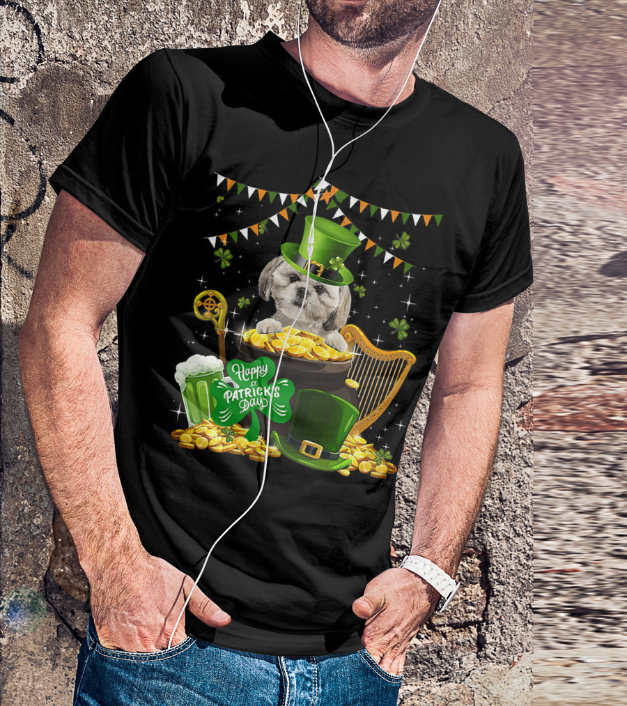 Happy St Patrick's Day Shih Tzu Dogs Lover Funny Irish Shamrock Hat T-Shirt