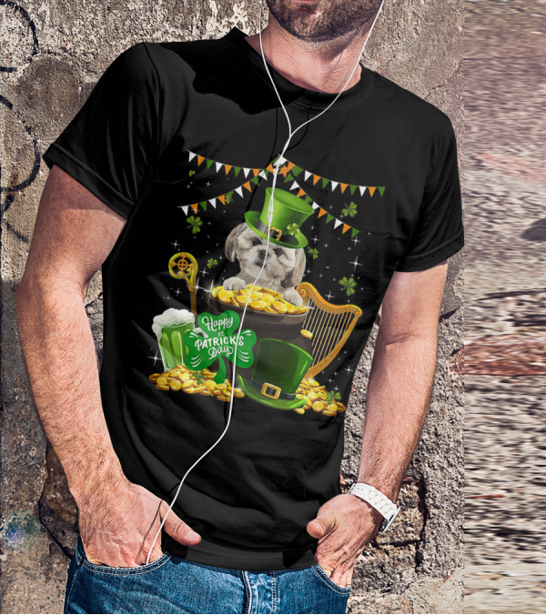 Happy St Patrick's Day Shih Tzu Dogs Lover Funny Irish Shamrock Hat T-Shirt