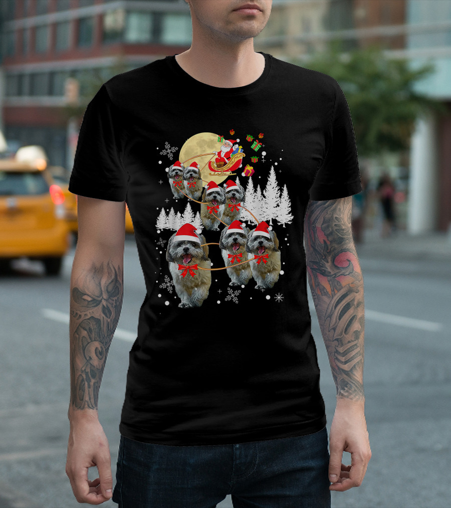 Shih Tzu Christmas Reindeer Moon Santa Dog Fun T-Shirt