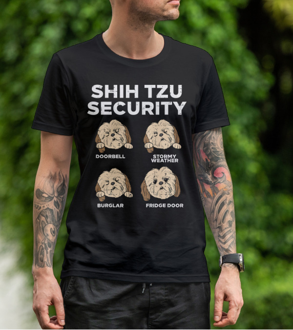 Shih Tzu Security Doorbell Stormy Weather Burglar Fridge Door Funny Dog Lover Owner T-Shirt