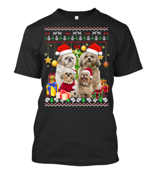 Shih Tzu Santa Hat Christmas Sweater Puppies And Presents T-Shirt