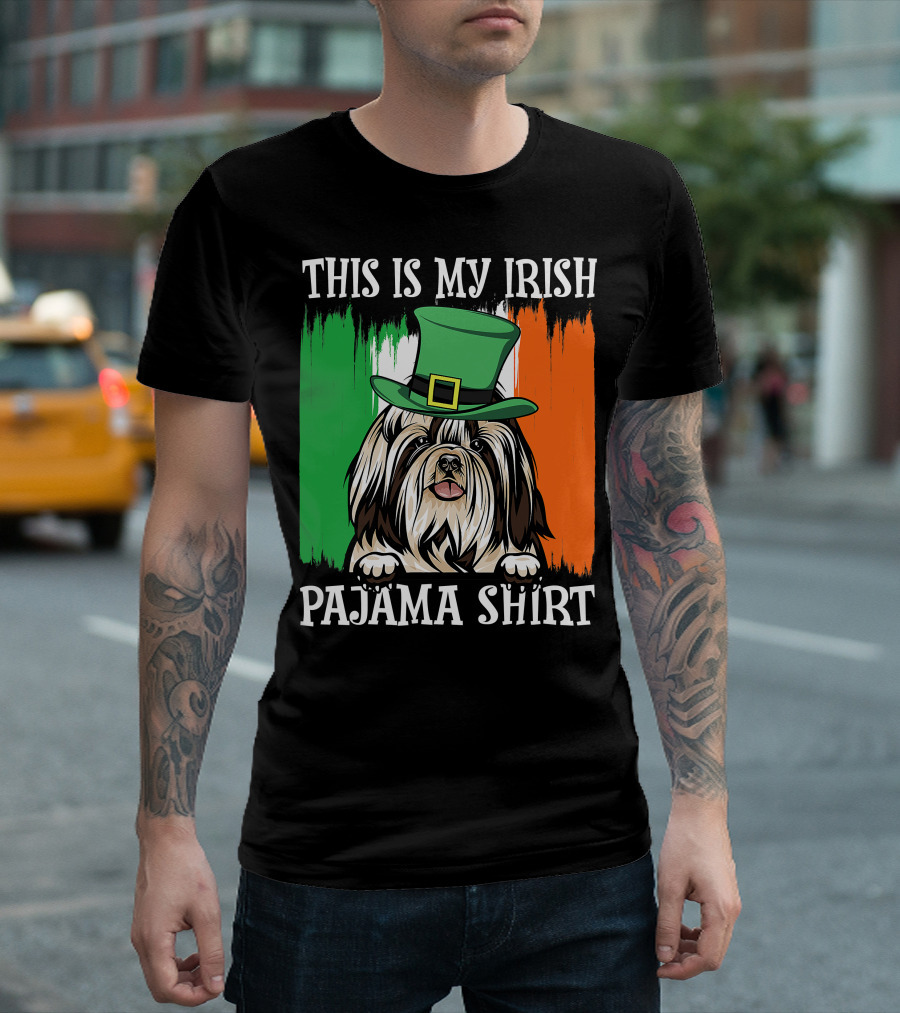 St Patrick's Day Shih Tzu Irish Flag Hat Pajama Vibe T-Shirt