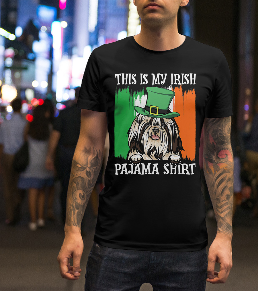 St Patrick's Day Shih Tzu Irish Flag Hat Pajama Vibe T-Shirt