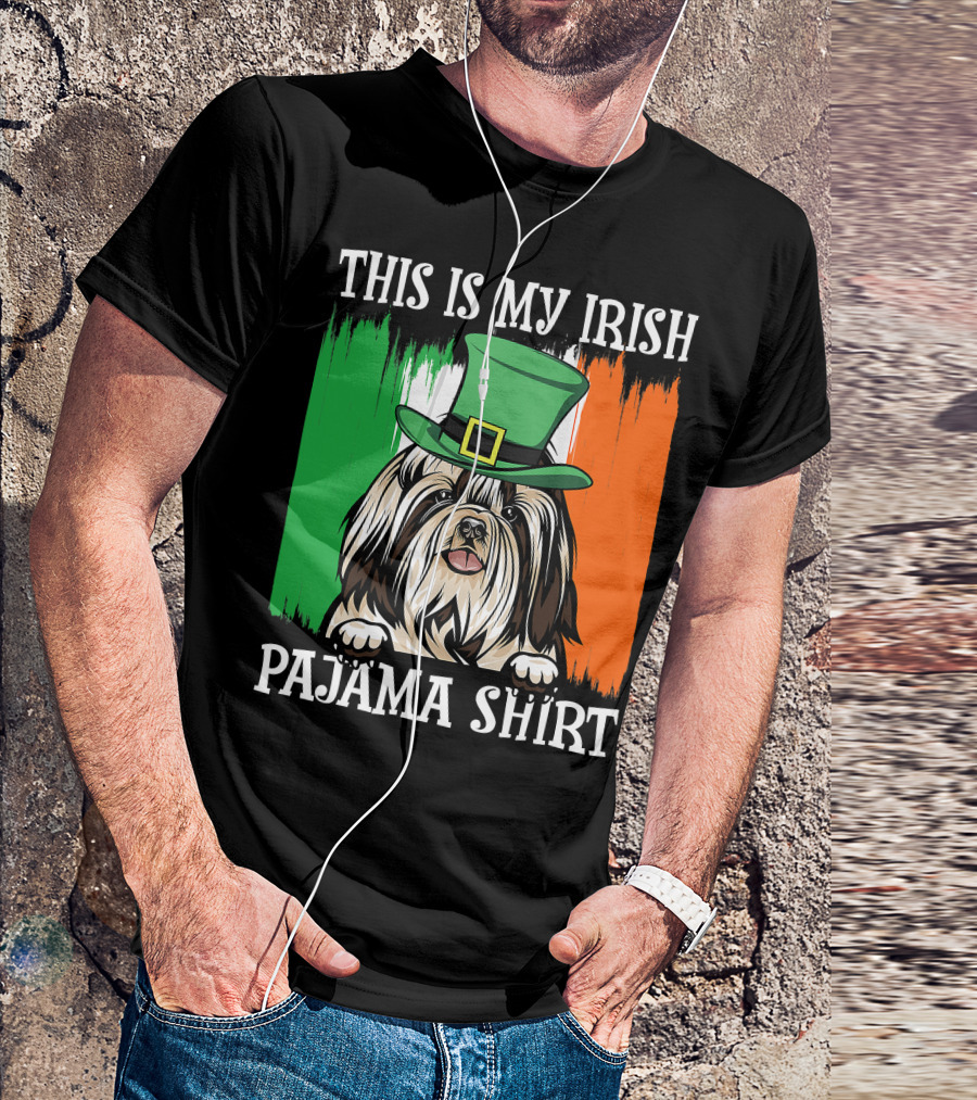 St Patrick's Day Shih Tzu Irish Flag Hat Pajama Vibe T-Shirt