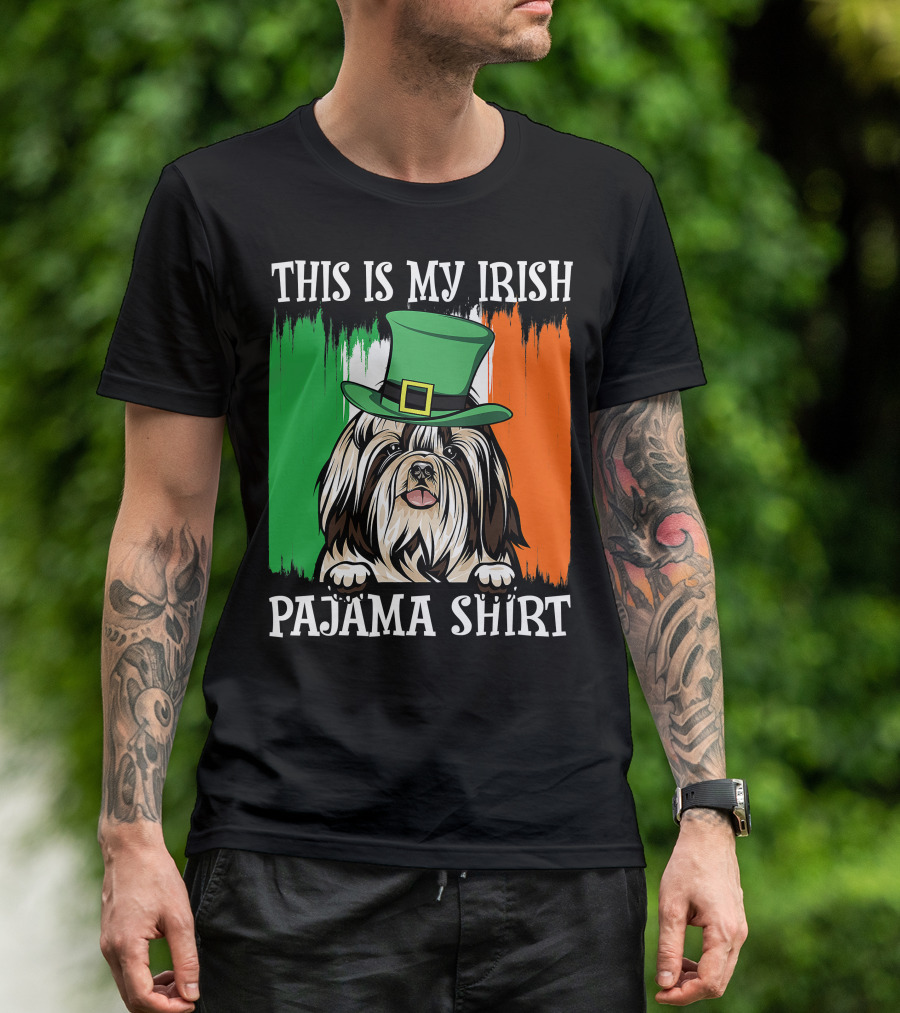 St Patrick's Day Shih Tzu Irish Flag Hat Pajama Vibe T-Shirt