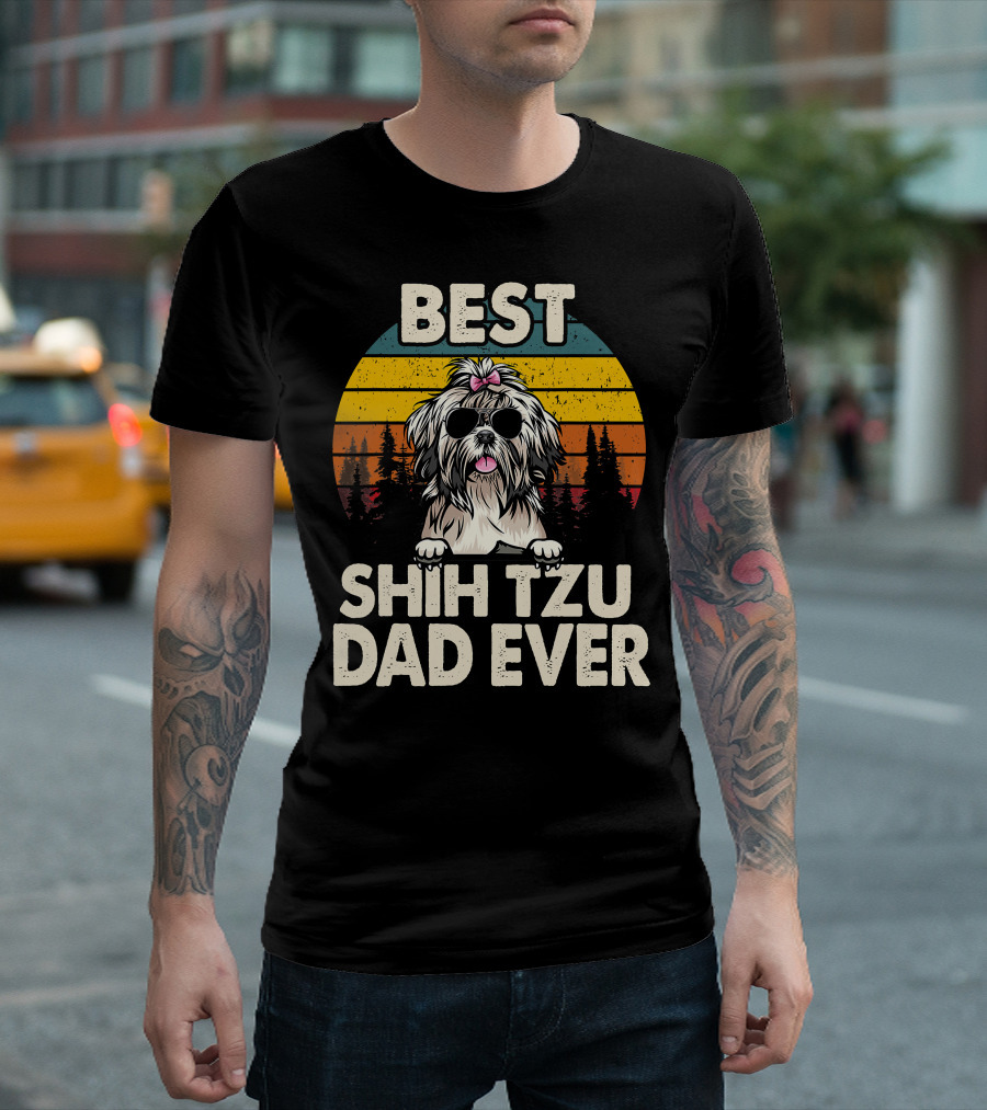 Best Shih Tzu Dad Ever Vintage Retro T-Shirt