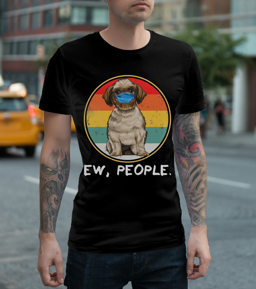 Vintage Ew People Shih Tzu Dog Wearing Face Mask T-Shirt