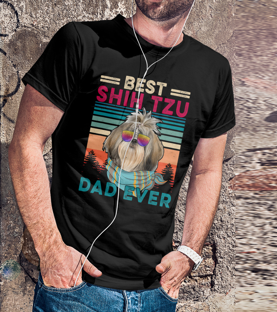 Best Shih Tzu Dad Ever Vintage Cool Dog Fath T-Shirt