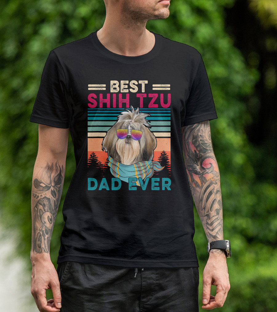 Best Shih Tzu Dad Ever Vintage Cool Dog Fath T-Shirt