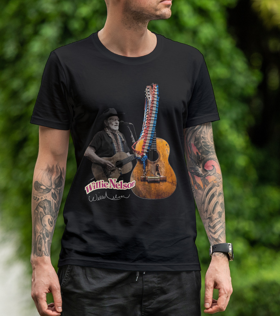 Willie Nelson Signature Guitar And Image T-Shirt