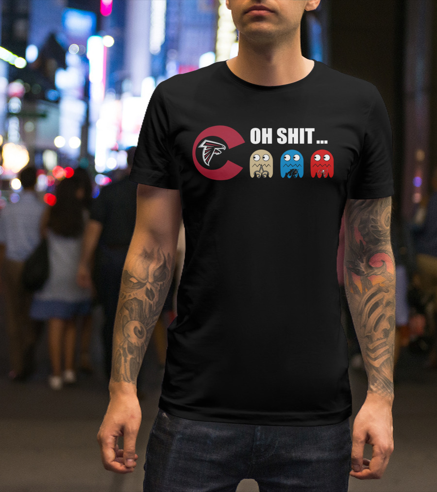 Atlanta Falcons Logo Pac-Man Ghosts Oh Shit Reaction T-Shirt