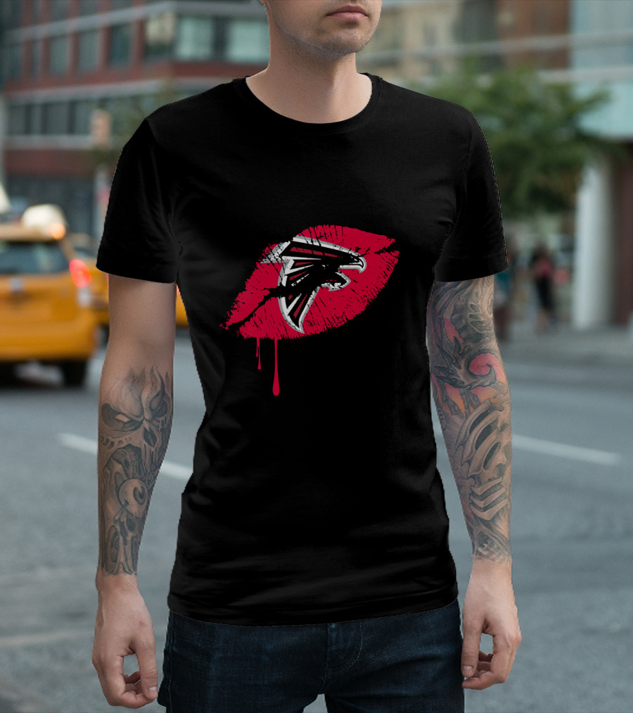 Atlanta Falcons Red Lip Print With Iconic Falcon T-Shirt