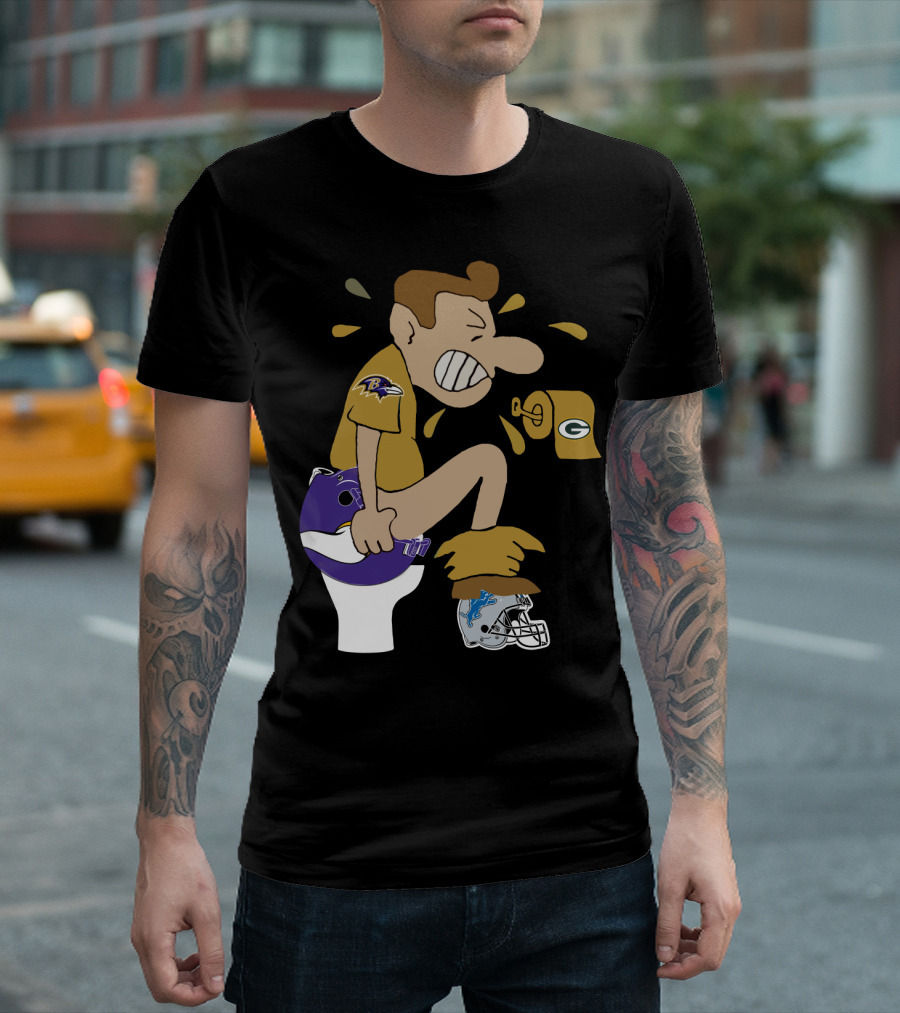 Baltimore Ravens Toilet Humor With Green Bay Packers And Detroit Lions Football Rivalry T-Shirt