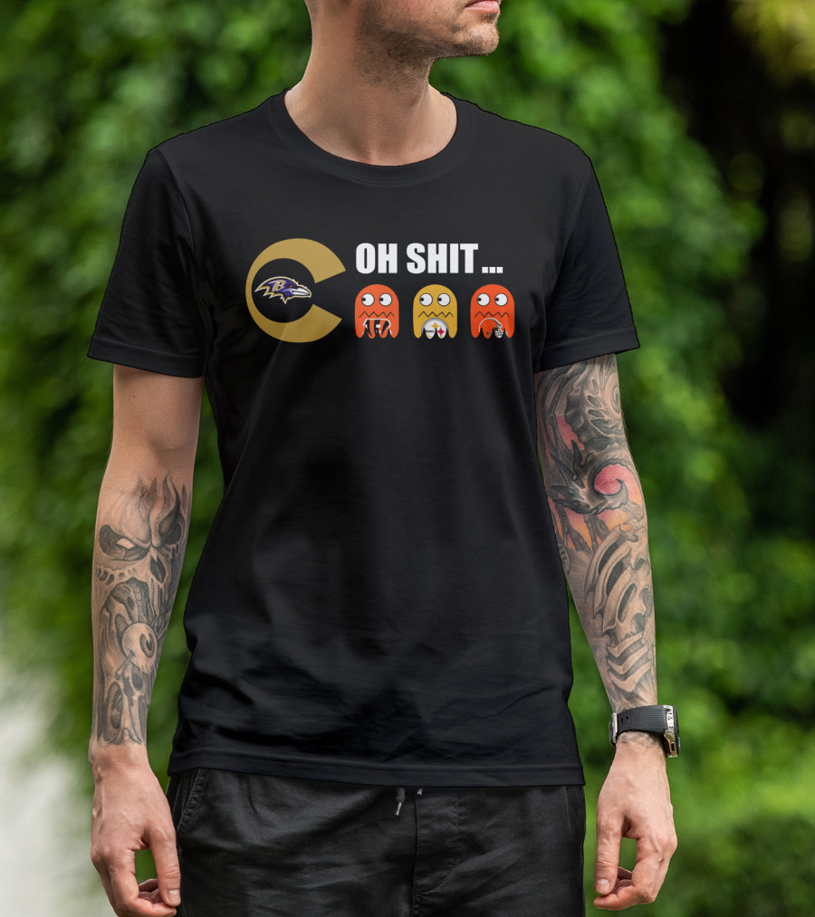 Baltimore Ravens Pacman Steelers Browns Bengals Oh Shit T-Shirt
