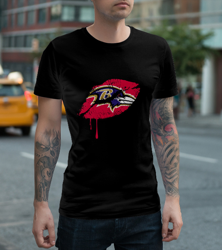 Baltimore Ravens Logo On Red Lip Print T-Shirt
